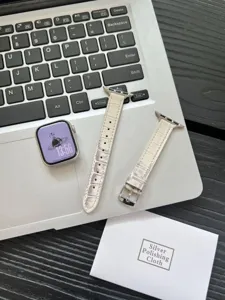 Slanke echt lederen horlogeband met krokodillenpatroon compatibel voor Apple Watch wit