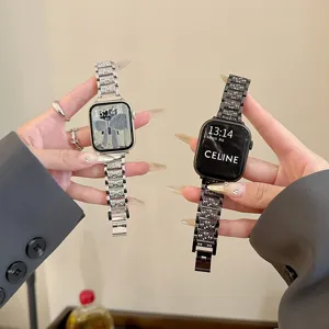 Cinturini per orologi in metallo con strass brillanti per smartwatch, dettaglio lusso.