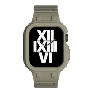 Rugged green watch case strap detail compatible with apple watch sports accessory design