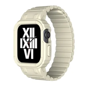 Protective case and strap combo compatible with Apple Watch, khaki color, durable and stylish.