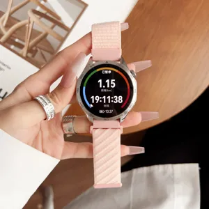 Rosa Nylon Loop Uhrenarmband kompatibel mit Smartwatches, weiches atmungsaktives Armband.