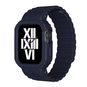 Rugged integrated silicone watch band and protective case compatible with Apple Watch.