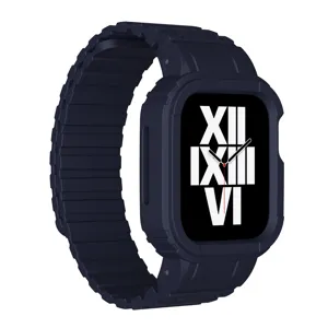 Rugged protective case and strap for smartwatch, dark blue, durable design, detail view