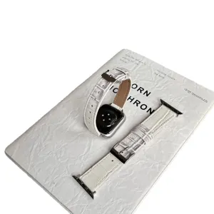 Wit krokodillenpatroon lederen horlogeband vervanging compatibel voor apple watch series.