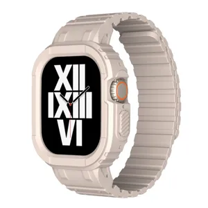 Integrated protective case and strap for Apple Watch Ultra, stylish silicone accessory design.
