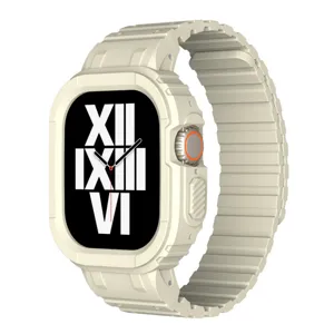 Rugged protective watch case and strap combination in beige color, compatible with smartwatches.