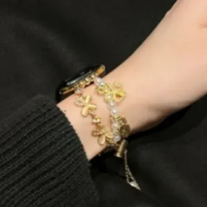 Bracelet de Montre en Métal Tendance Pour Apple Watch Trèfle Perle Papillon Charme Bracelet Remplacement Bijoux