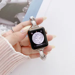Cinturino per orologio elegante in catena di metallo e pelle per Apple Watch SE 8 10