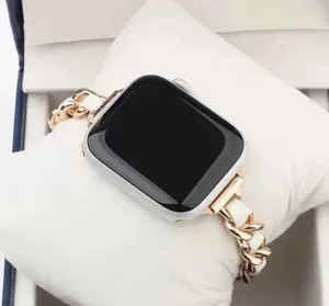 Cinturino in pelle e catena di lusso compatibile con Apple Watch, design elegante per orologio.