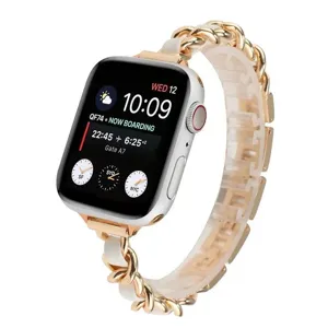 Cinturino di ricambio in catena di metallo e pelle di lusso per smartwatch, elegante.