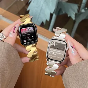 Luxus Metall Welle Kette Uhrenarmband Für Smartwatch Kompatibel Edelstahl Ersatz Armband Mode Schmuck