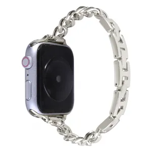 Cinturino per smartwatch in catena di metallo argentato, elegante ricambio per orologio.