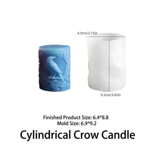 Molde de silicona para vela perfumada de cuervo cilíndrico y vela terminada bricolaje.