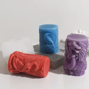 Molde de silicona vela perfumada dragón cuervo cilíndrico, bricolaje resina epoxi artesanía.
