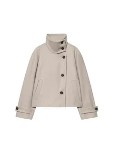 Women short wool coat high neck casual jacket autumn winter warm stylish outerwear piece