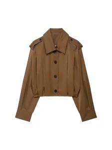 Braune Damen Kurzmantel Jacke Herbst Mode stilvolle kurze Oberbekleidung mit Knöpfen.