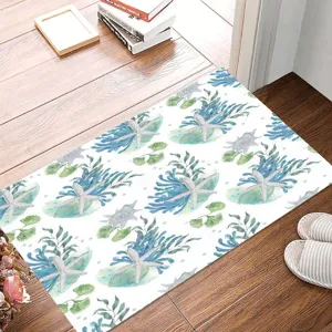 Vue détaillée du tapis de sol marin présentant un joli motif d'étoiles de mer.