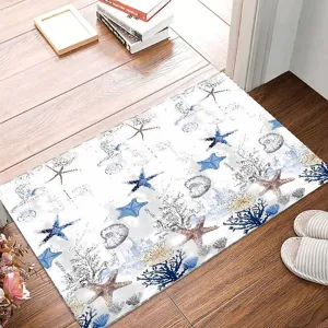 Tapis de sol marin antidérapant motif coquillage et étoile de mer pour entrée et salle de bain