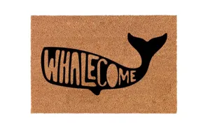 Cute whale design doormat, durable natural coir entrance mat for indoor home decor use.