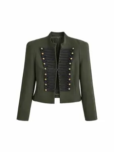 Womens stand collar military short jacket vintage palace style gold button outerwear top