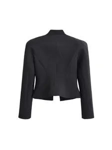 Black stand collar cropped blazer jacket women retro slim fit formal outerwear main view