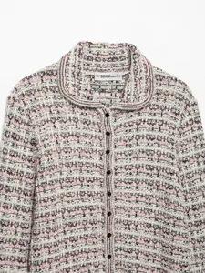 Women tweed knit cardigan autumn lapel single breasted stylish elegant outerwear top