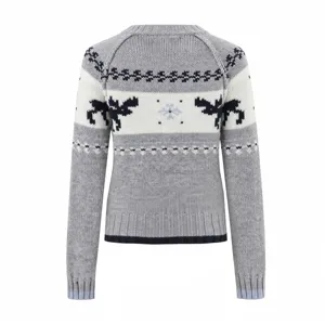 Vintage reindeer jacquard knit sweater back detail showing classic winter Nordic pattern.