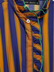 Women's long sleeve striped ruffled collar button-down shirt detailed autumn fashion top