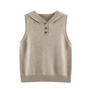 Chaleco de punto con capucha y abotonadura, diseño sin mangas, ideal para usar en capas de ropa.
