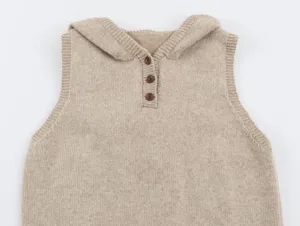 Chaleco de punto con capucha para niños sin mangas botón suéter beige otoño moda