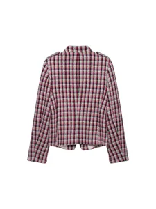 Women Fashion Structured Double Breasted Blazer Jacket Tweed Plaid Pattern Long Sleeve Casual Office Outwear Coat Top