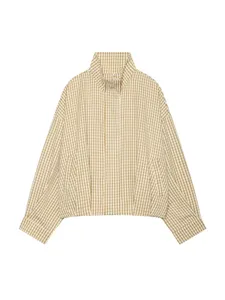 Womens stand collar plaid short casual jacket autumn fashion loose long sleeve outwear