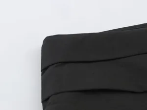Detail view of women new Chinese style black two-piece set waistband, premium fabric texture.
