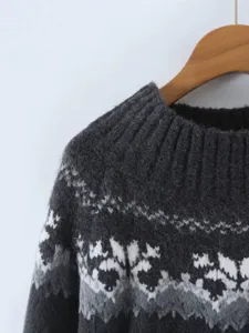 Women fashion fair isle knit sweater off shoulder winter warm casual pullover top