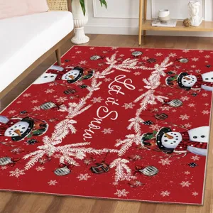 Christmas red snowmen printed area rug cozy living room floor mat soft bedroom bedside carpet