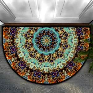 Half-circle mandala doormat for entryway, non-slip floral floor mat for home door.