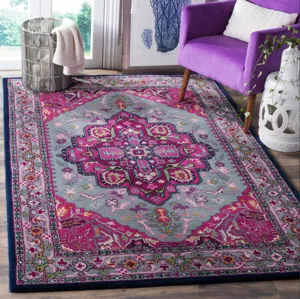 Colorful Persian area rug with intricate traditional medallion pattern for living room decor.