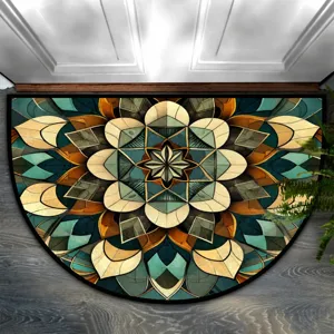 Mandala half round door mat for entryway, non slip decorative floor mat for home decor.