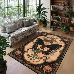 Vintage butterfly living room rug thick floral carpet for bedroom home decor non-slip floor mat