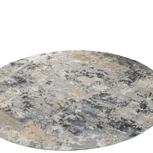 Tapis rond abstrait moderne avec motif éclaboussure de gris et d or pour salon et chambre.
