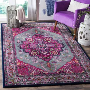 Colorful Persian style area rug with intricate vintage floral patterns for cozy home decor.