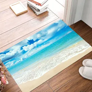 Paillasson absorbant pour couloir et bain avec motif plage pour décoration maison.