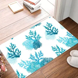 Paillasson motif corail minimaliste, tapis de sol absorbant antidérapant pour entrée bain.
