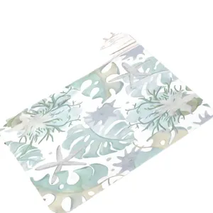 Tapis de sol imprimé marin botanique, design élégant feuille et étoile aquarelle, tapis absorbant.