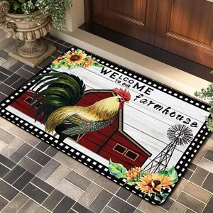 Farmhouse Rooster Doormat Rustic Sunflower Welcome Mat Non-Slip Floor Mat for Home Entrance