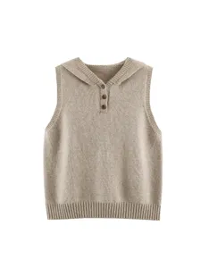 Chaleco de punto con capucha para mujer, parte superior casual sin mangas para diario.