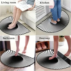3D optical illusion half circle floor mat black and white vortex anti slip door rug decor