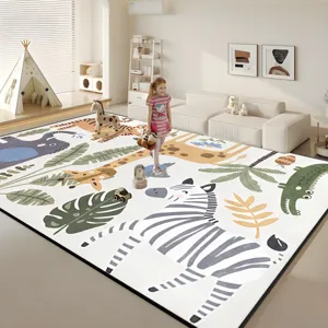 Cute jungle animal kids rug imitation cashmere soft nursery bedroom playroom large floor mat decor