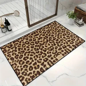 Leopard print absorbent doormat for bedroom bedside and bathroom entrance floor decor.