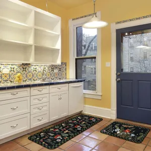 Non-slip kitchen mat two-piece set featuring botanical mushroom print, perfect for home floor decor.